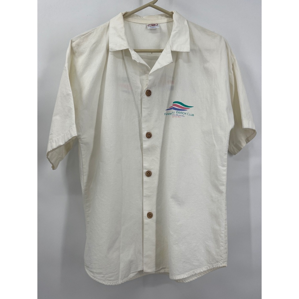 Crazy Shirts Hawaii‎ Kaanapali Beach Club Maui Cotton Button Down Shirt White S